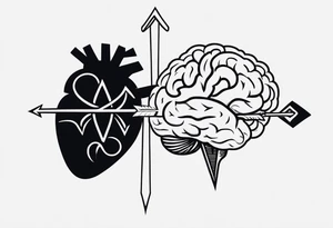 Picture of a heart and brain with an arrow pointing down underneath tattoo idea