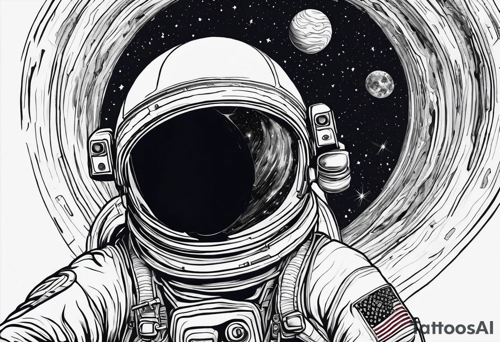 one astronaut reaching out into the void for his astronaut partner is being pulled into a black hole the looks identical to earth tattoo idea