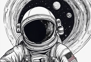 one astronaut reaching out into the void for his astronaut partner is being pulled into a black hole the looks identical to earth tattoo idea