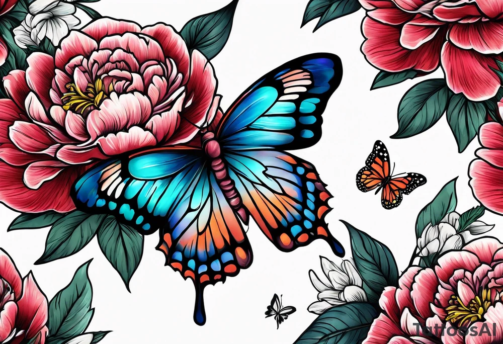 Peony and a butterfly tattoo idea