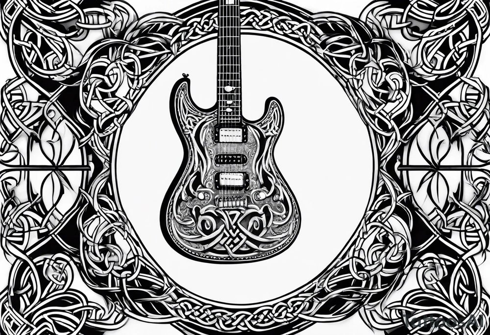 Celtic knot electric guitar on fire tattoo idea