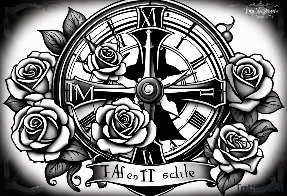 Cross anchor clock and Rose all Nice and flowing on the top part of my arm to make a half sleeve tattoo idea