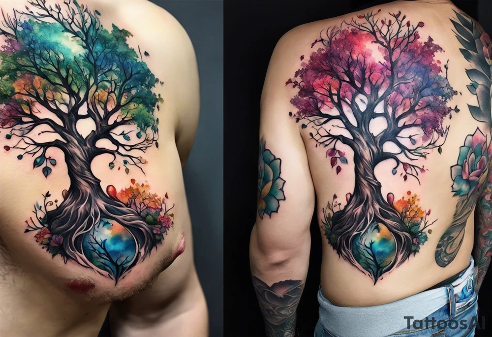 Tree of life growing out of skull tattoo idea