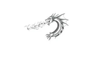 fierce dragon breathing iridescent fire against stormy skies tattoo idea