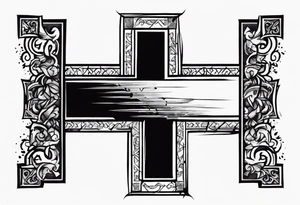 tattered cross with the word Endure going through the top of the cross and Roman's 5:3-5 going down the side tattoo idea