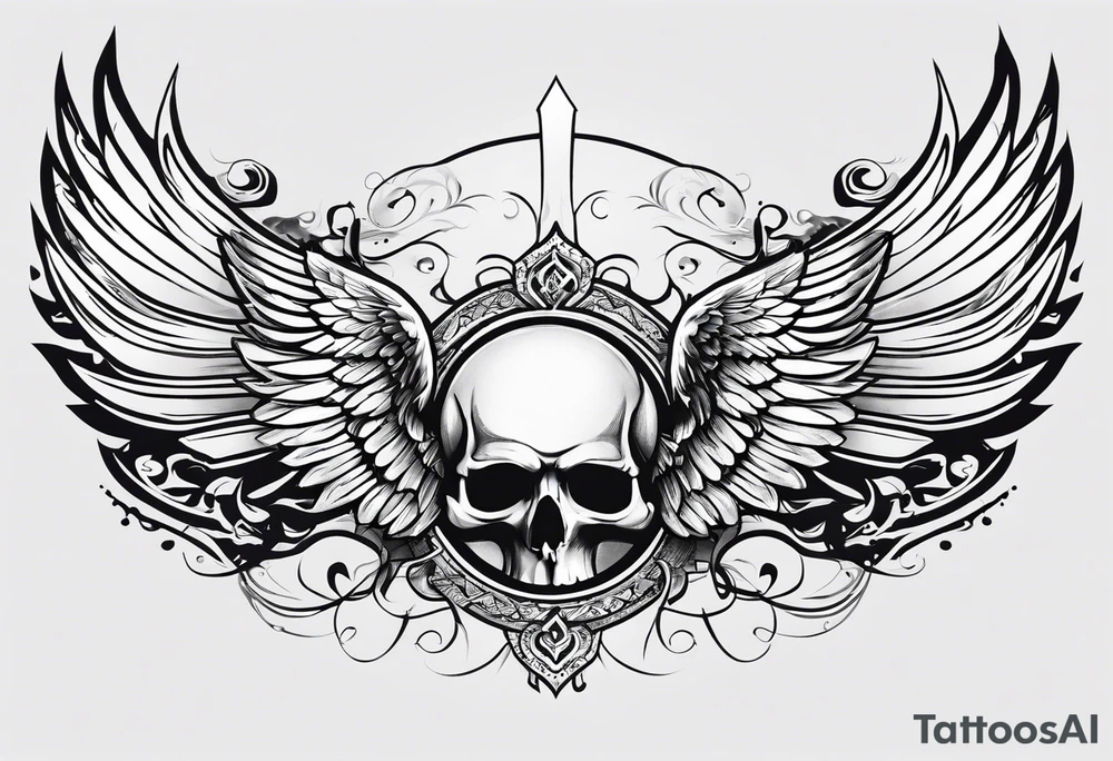 the word Glenn on a banner and angel wings tattoo idea