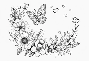 Create a small minimalistic tattoo for mothers and daughters with butterflies and flowers tattoo idea