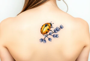 Golden or yellow ladybug on a lavender branch tattoo idea