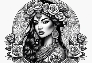 Mayan princess with roses tattoo idea