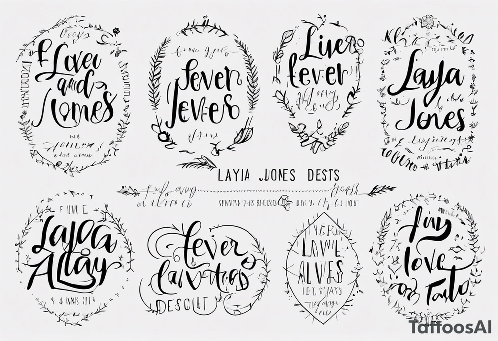 Fine line and script fonts.
Layla Jones
4-ever and always tattoo idea Fine line and script fonts.
Layla Jones
4-ever and always tattoo idea