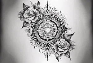 Black and white and ornamental style tattoo which will wrap around ankle horizontally which is larger in the centre tattoo idea