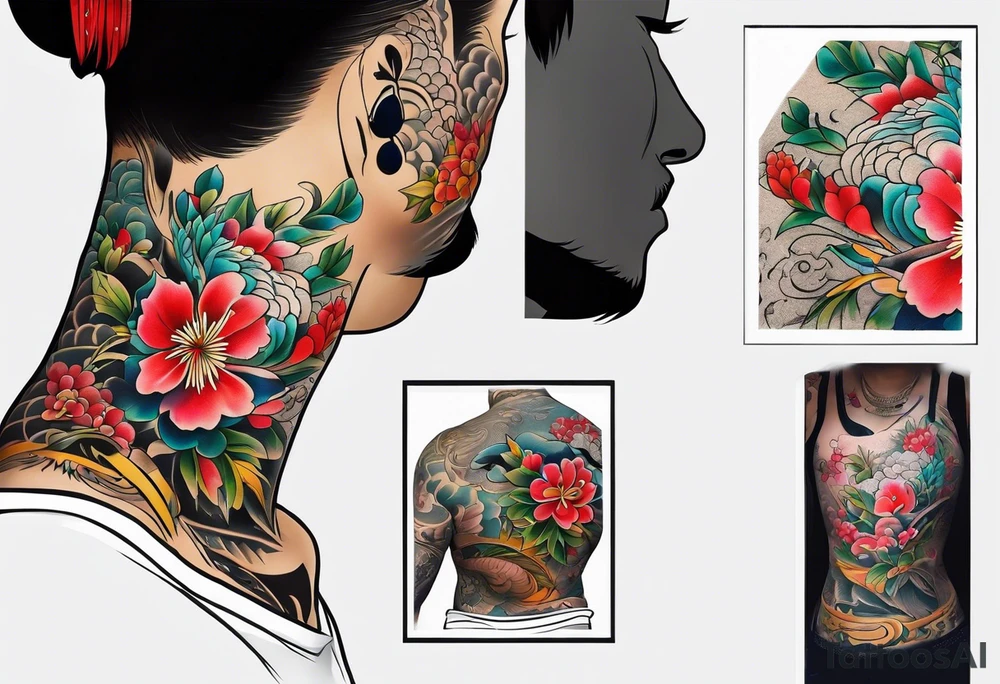 Traditional japanese neck tattoo tattoo idea | TattoosAI
