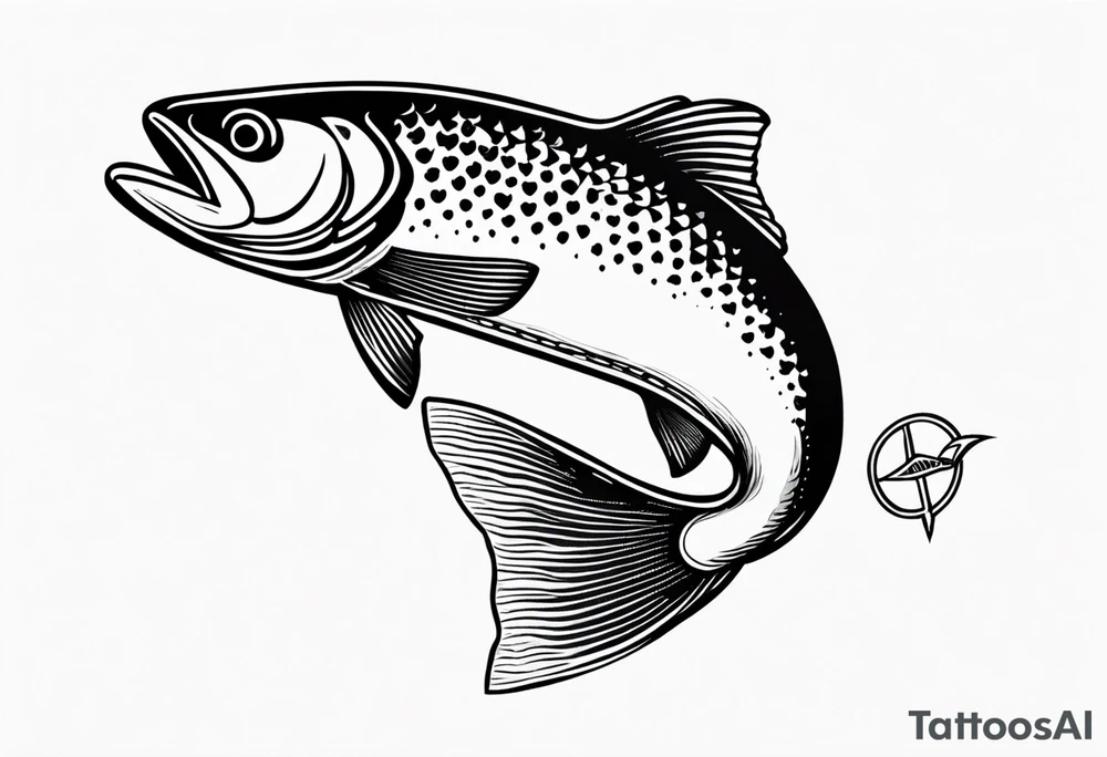 "A small tattoo featuring a lovestruck trout as the main theme, drawn with fine lines." tattoo idea