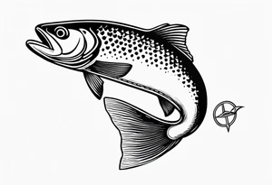 "A small tattoo featuring a lovestruck trout as the main theme, drawn with fine lines." tattoo idea