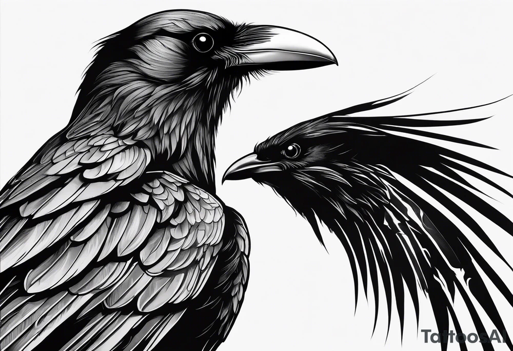a scary black raven facing left tattoo idea