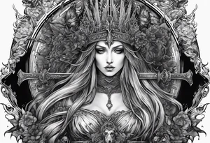 the goddess nemesis long sword scary blood hell tattoo idea