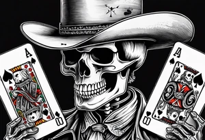 Cowboy skeleton playing cards and smoking a cigarette tattoo idea