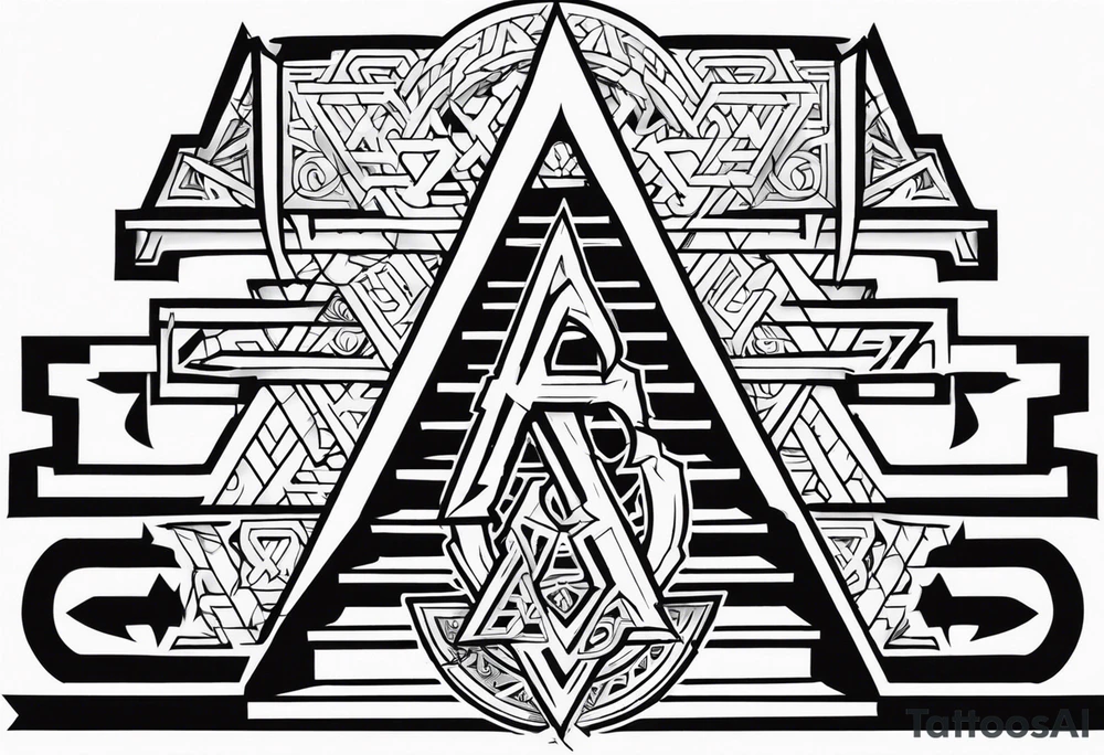 Valhalla sword shield axe Valknut stairs tattoo idea