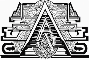 Valhalla sword shield axe Valknut stairs tattoo idea