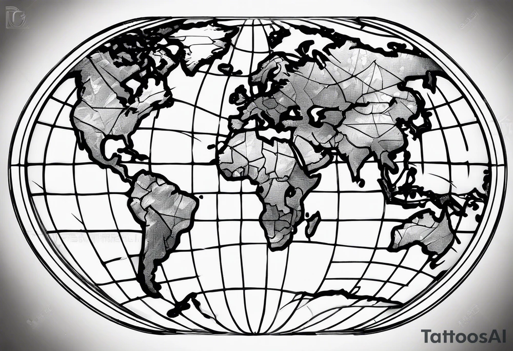 spherical world map breaking glass tattoo idea