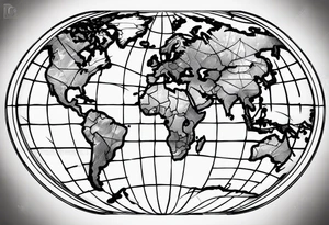 spherical world map breaking glass tattoo idea