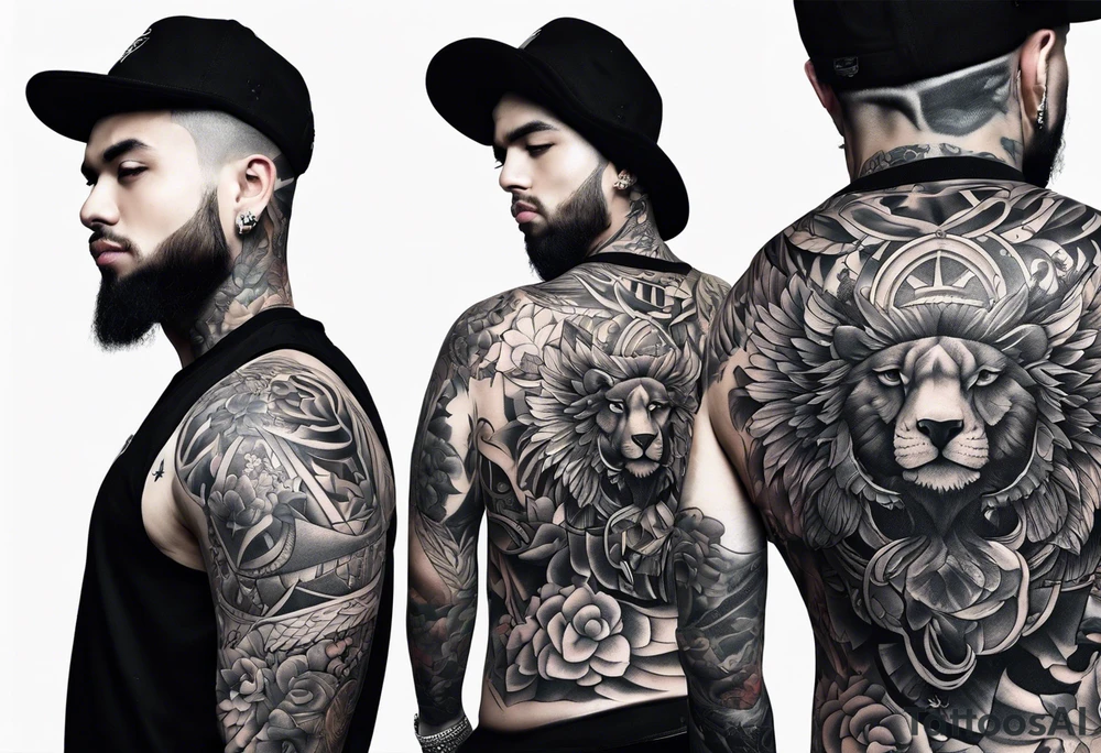 full body tattoo on the back from top to bottom tattoo idea