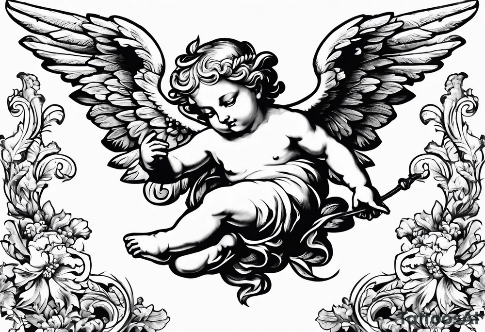 renaissance style cherub flying tattoo idea