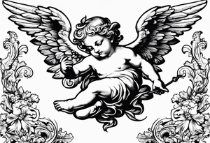 renaissance style cherub flying tattoo idea