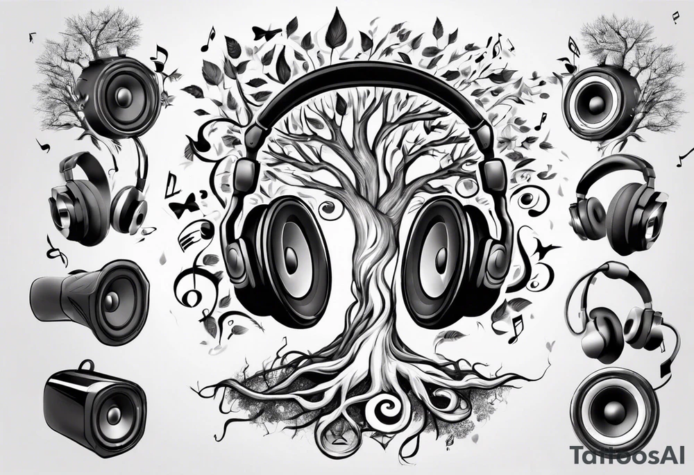 music speaker note tree headphones tattoo idea