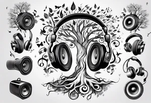 music speaker note tree headphones tattoo idea