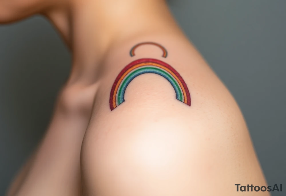 A rainbow with a halo above it to honour a rainbow baby tattoo idea