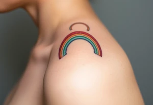 A rainbow with a halo above it to honour a rainbow baby tattoo idea