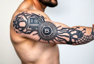 Bio-Mechanical internal computer, binary code, symbolism for 6 kids, 5 boys and youngest is a girl tattoo idea