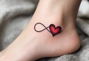 A silver infinity symbol with a deep crimson heart woven into one side. tattoo idea