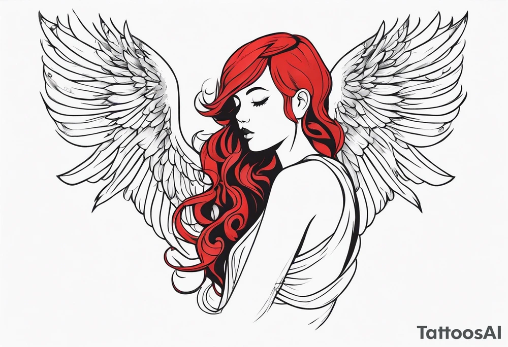 red hair angel girl full body tattoo idea