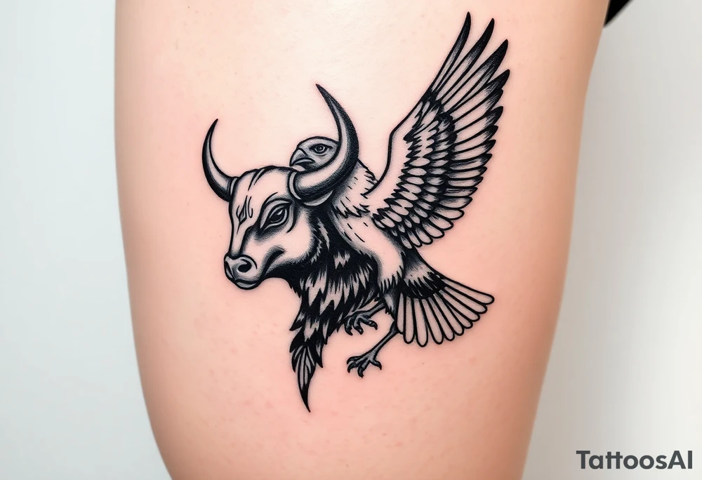 A bull and a falcon combined with ancient Egyptian mythology, as ruled by Venus in western zodiac, tattoo idea