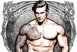 Joseph Smith Jr. without a shirt, and all his polygamist wives names tattooed on his arms and chest tattoo idea