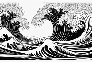 line art space with waves tattoo idea