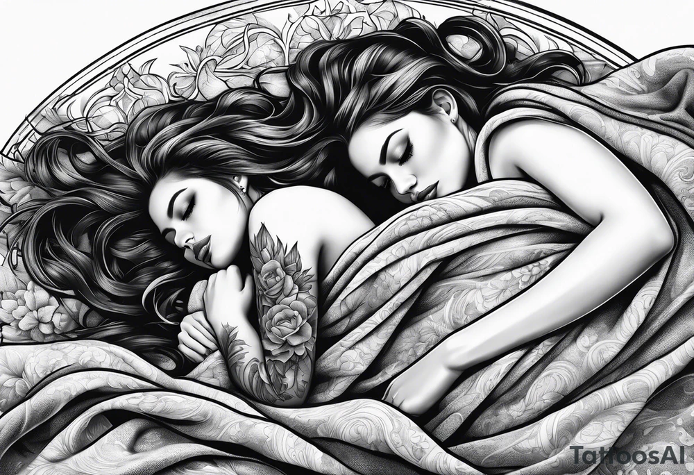 full body girl sleeping in blanket tattoo idea