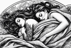 full body girl sleeping in blanket tattoo idea