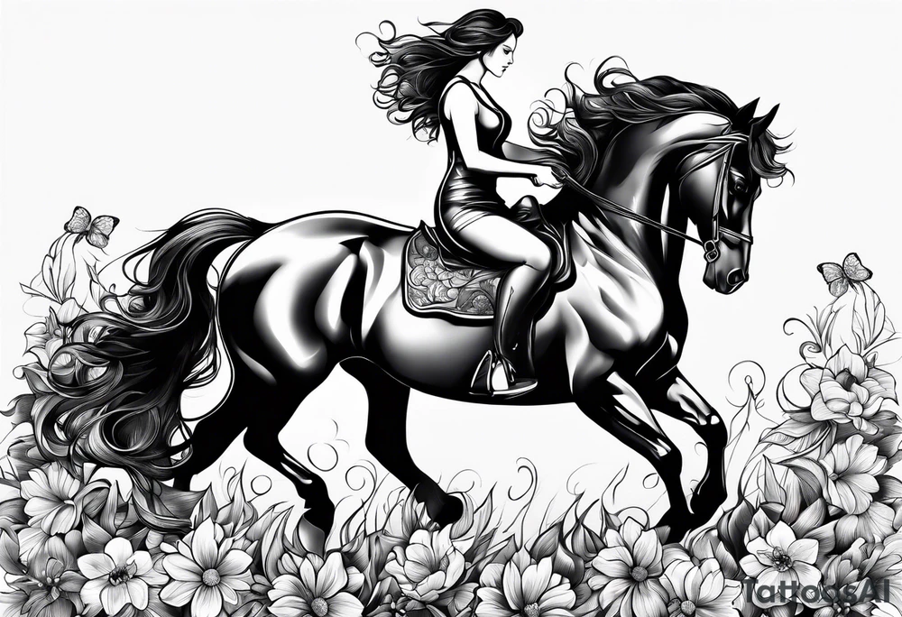 friesian with flowers tattoo idea