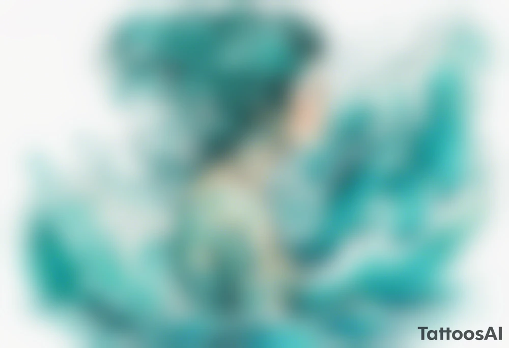a woman made out of water emerging from the sea, turquoise tattoo idea