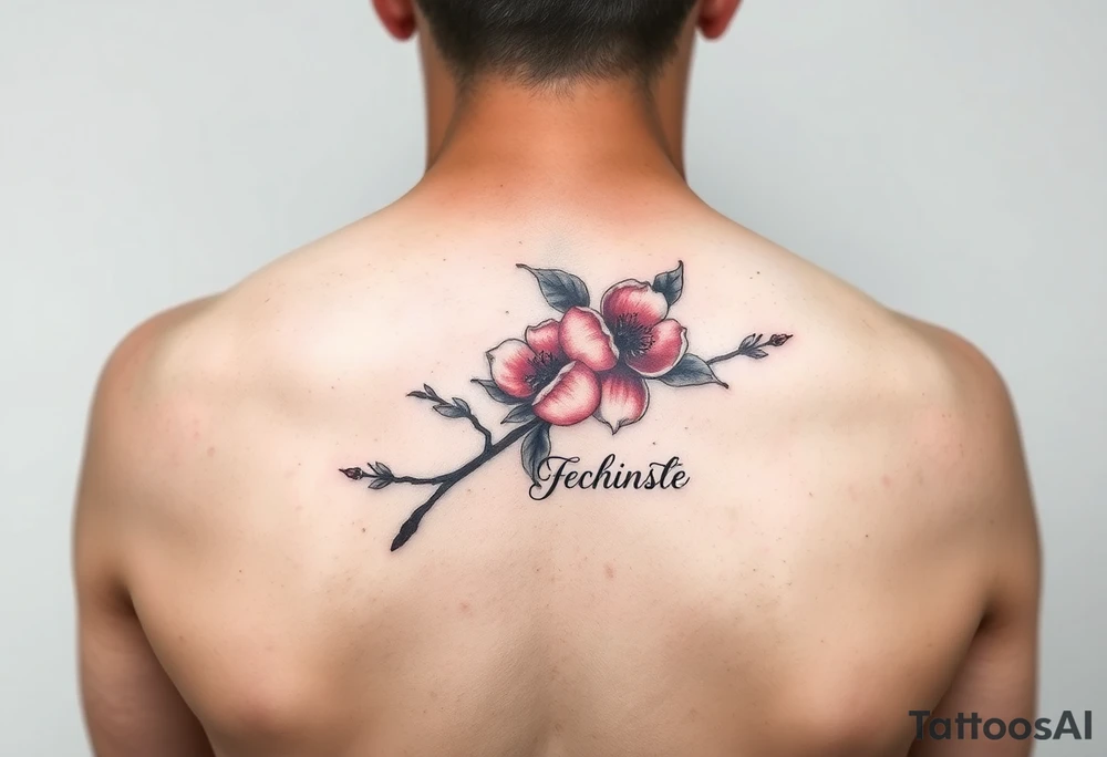 Peach branch with names scripted tattoo idea