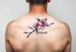 Peach branch with names scripted tattoo idea
