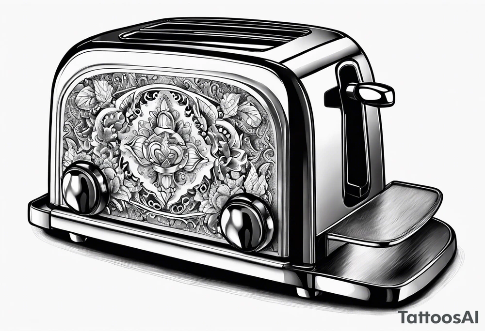 a toaster holding a hand gun less
detail tattoo idea