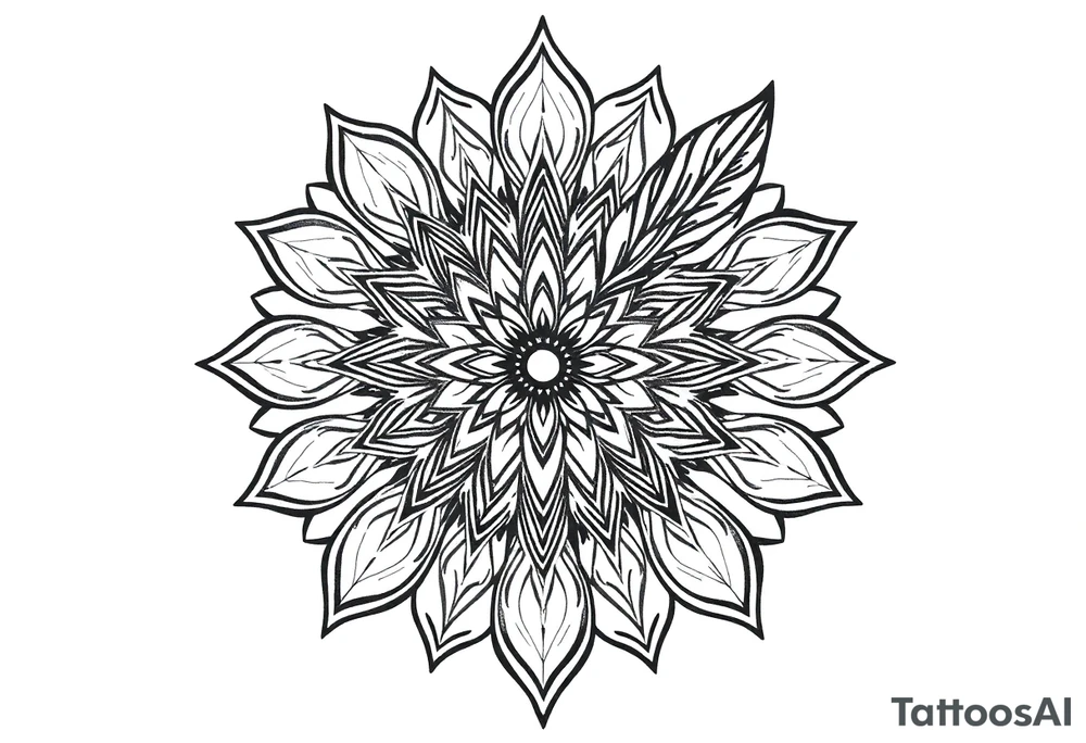 spiritual bold line feather mandala indian tattoo idea