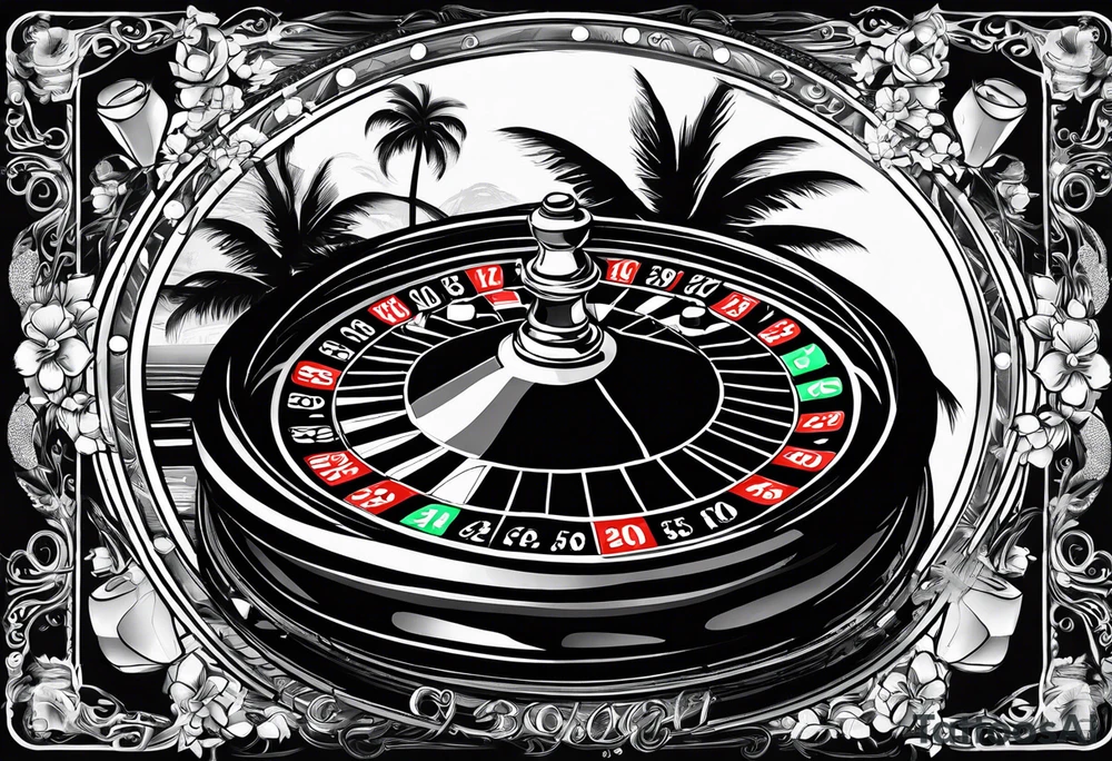 ROULETTE casino card games dice sun palm tree tattoo idea
