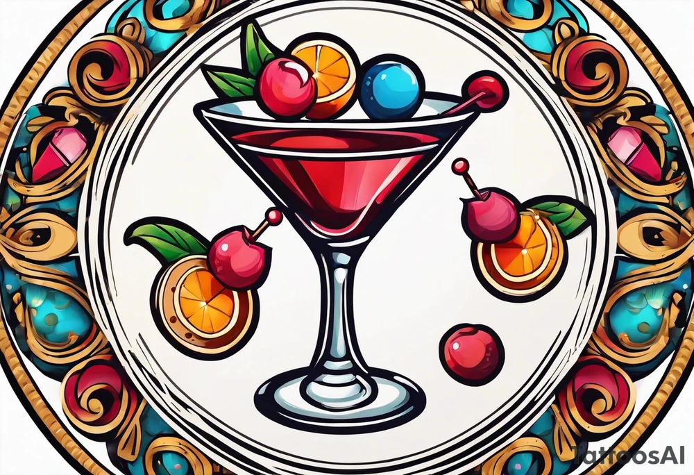 bold, colorful, simple design, cocktail, cookie, in a circle design tattoo idea