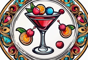 bold, colorful, simple design, cocktail, cookie, in a circle design tattoo idea