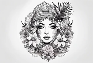 sea, flower, palm, animal tattoo idea
